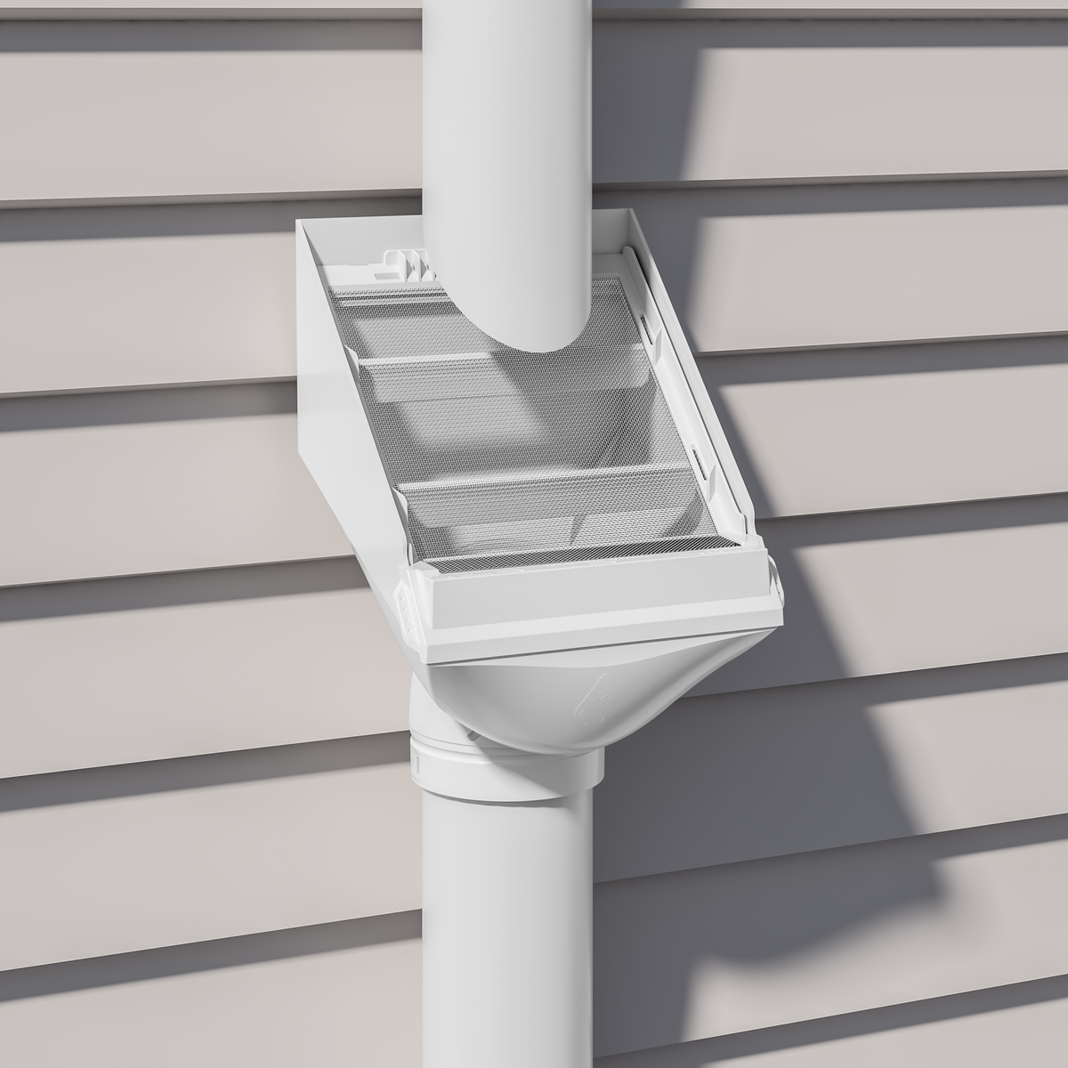 Rain Harvesting 90mm Leaf Beater Rain Head, White UPVC with Stainless Steel Mesh