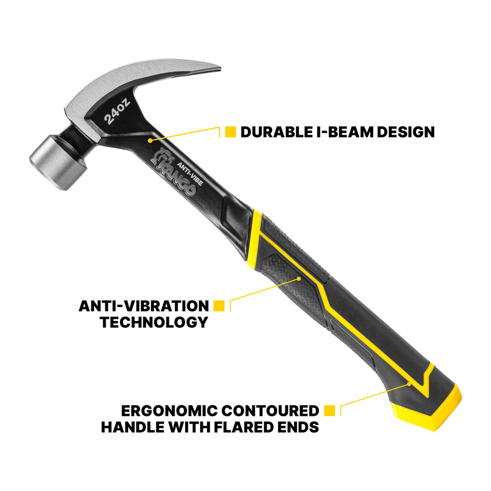 Kango 24oz Anti-Vibe Steel Claw Hammer, Fixed Head