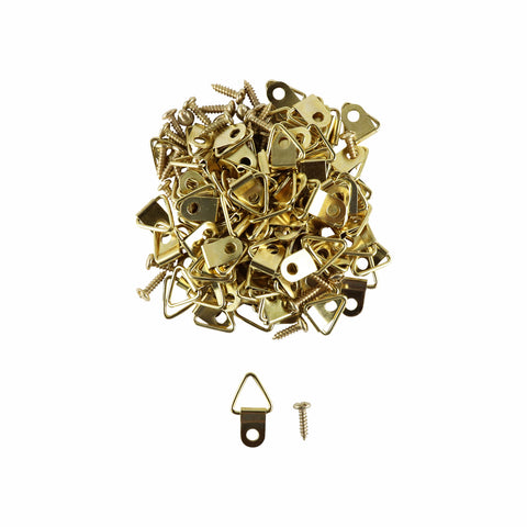 Everhang 10kg Brass Plated Steel Picture Hanging Triangle D-Ring - 100 Pack