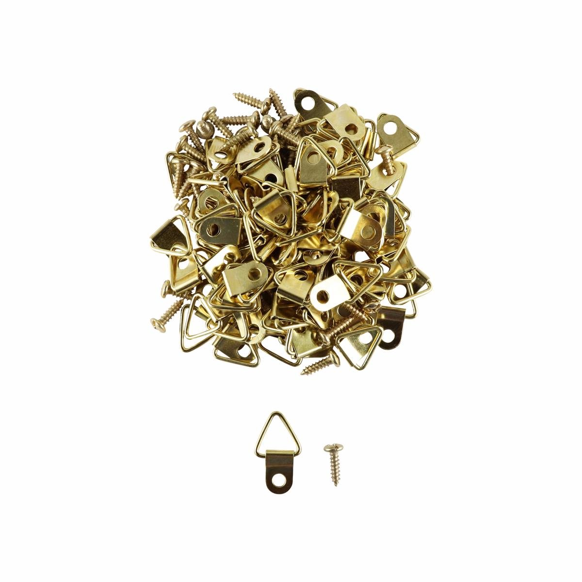 Everhang 10kg Brass Plated Steel Picture Hanging Triangle D-Ring - 100 Pack