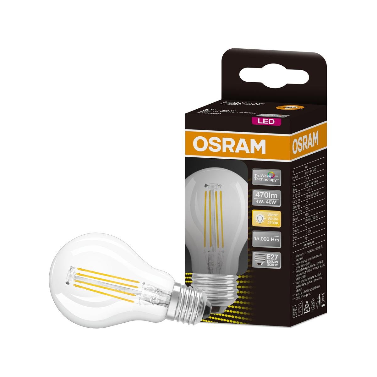 Osram 4W E27 Warm White Filament LED Light Globe 470lm 3000K - SuperSaverAU - view 1