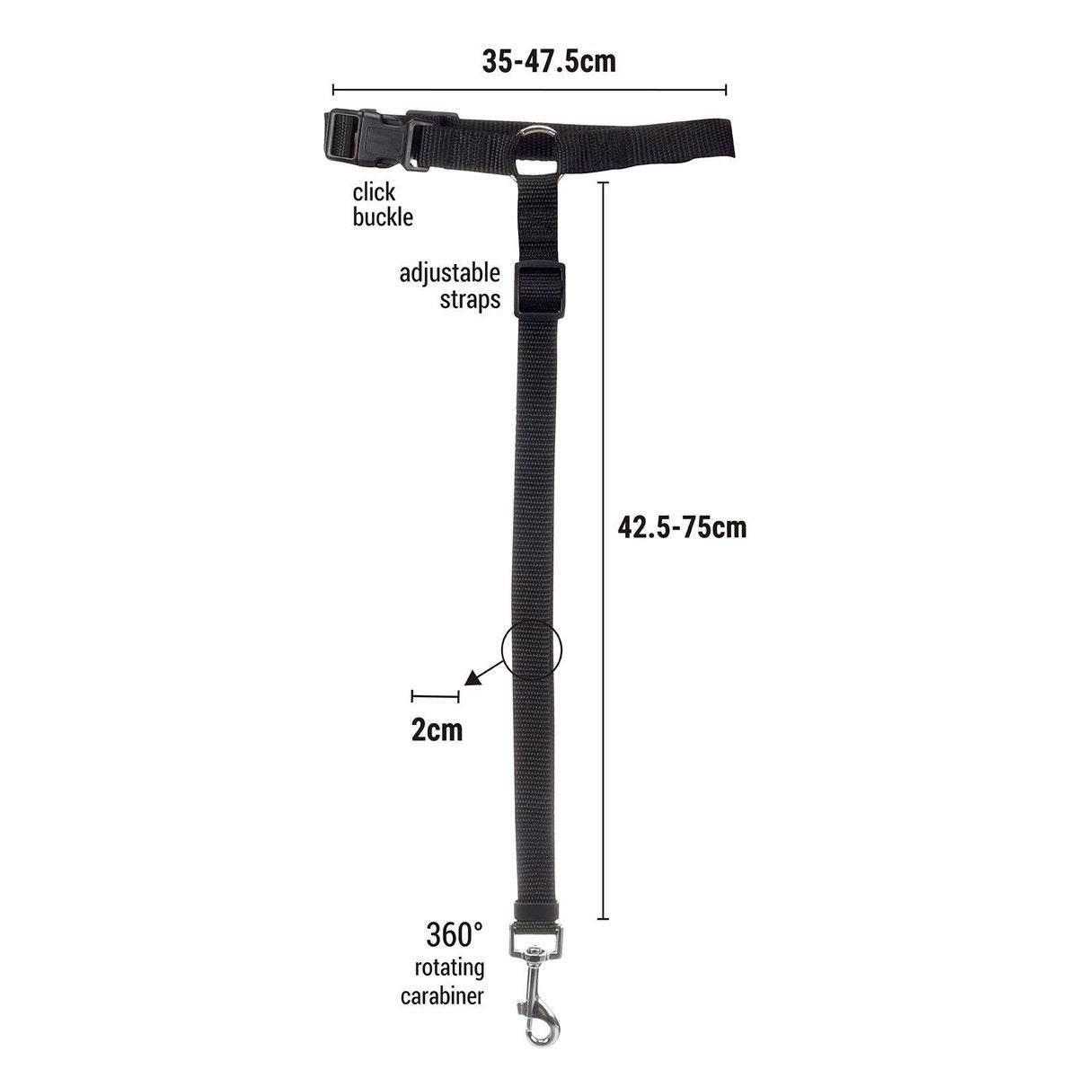 Flamingo Black Car Pet Traction Rope - Adjustable Nylon Leash 475mm - SuperSaverAU - view 3