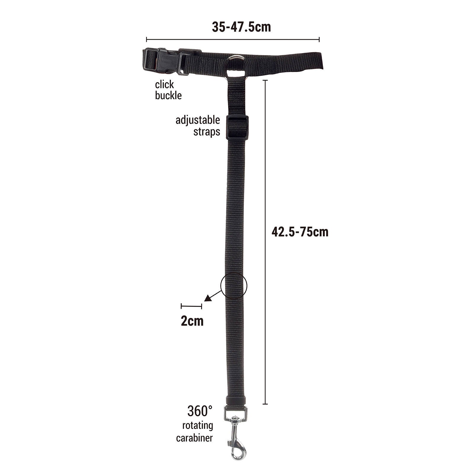 Flamingo Black Car Pet Traction Rope, Adjustable Nylon Dog Restraint