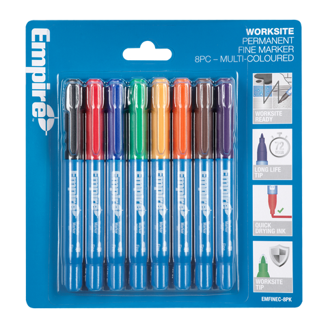 Empire 8 Piece Permanent Marker Pack - Multi Coloured - 18.8mm x 186mm - Durable Ink - SuperSaverAU - view 1
