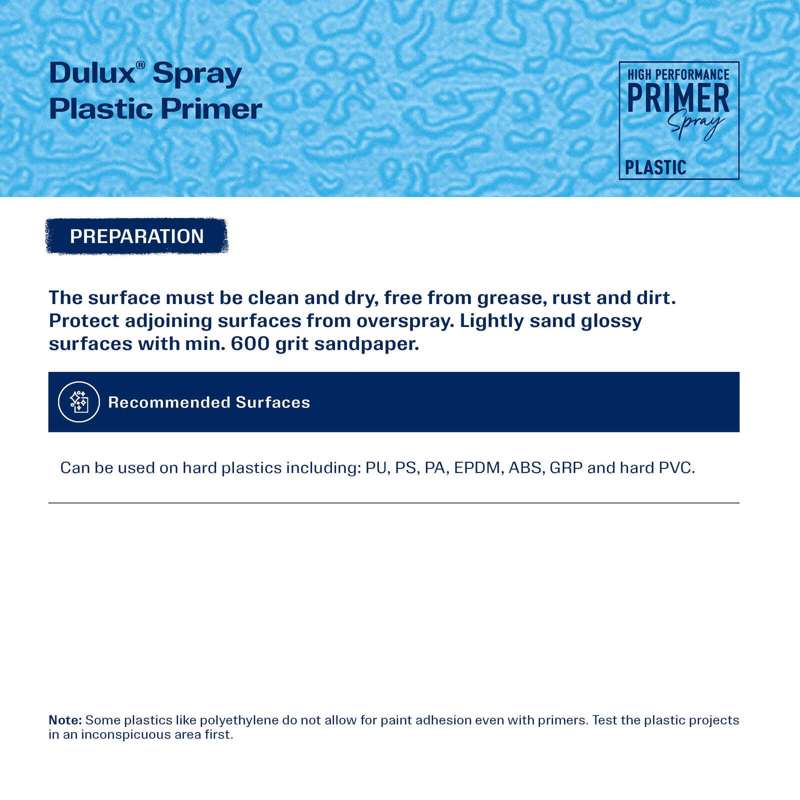 Dulux 300g Plastic Primer Spray Paint, Base Coat for Plastic Surfaces