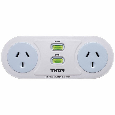 THOR Technologies 2 Outlet Smart Filter Surge Protector - 1m Cord, Flat Head Plug, White - C2