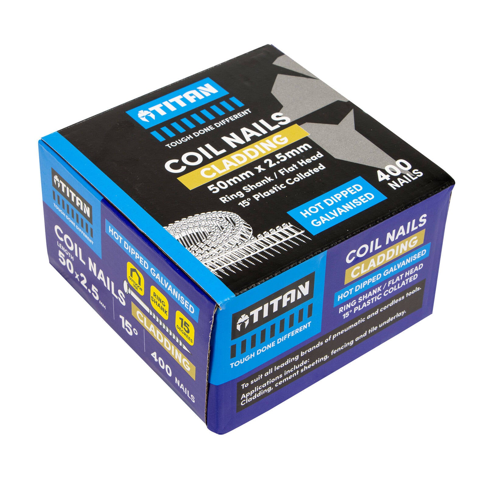 Titan 50 x 2.5mm Hot Dipped Galvanised Ring Shank Collated Coil Nail - 400 Pack