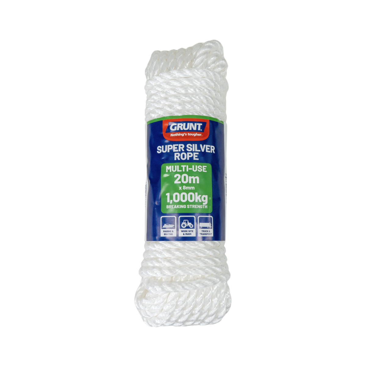 Grunt 8mm Super Silver Rope 20m Polypropylene High Strength - SuperSaverAU - view 1