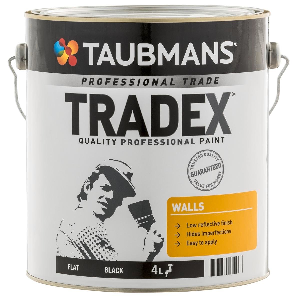 Taubmans Tradex 4L Black Flat Interior Wall Paint - Water Based, Splatter Resistant, Tintable