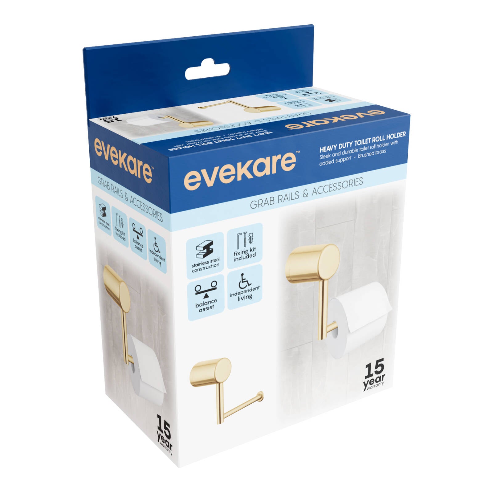 Evekare Brushed Brass Toilet Roll Holder for the Bathroom