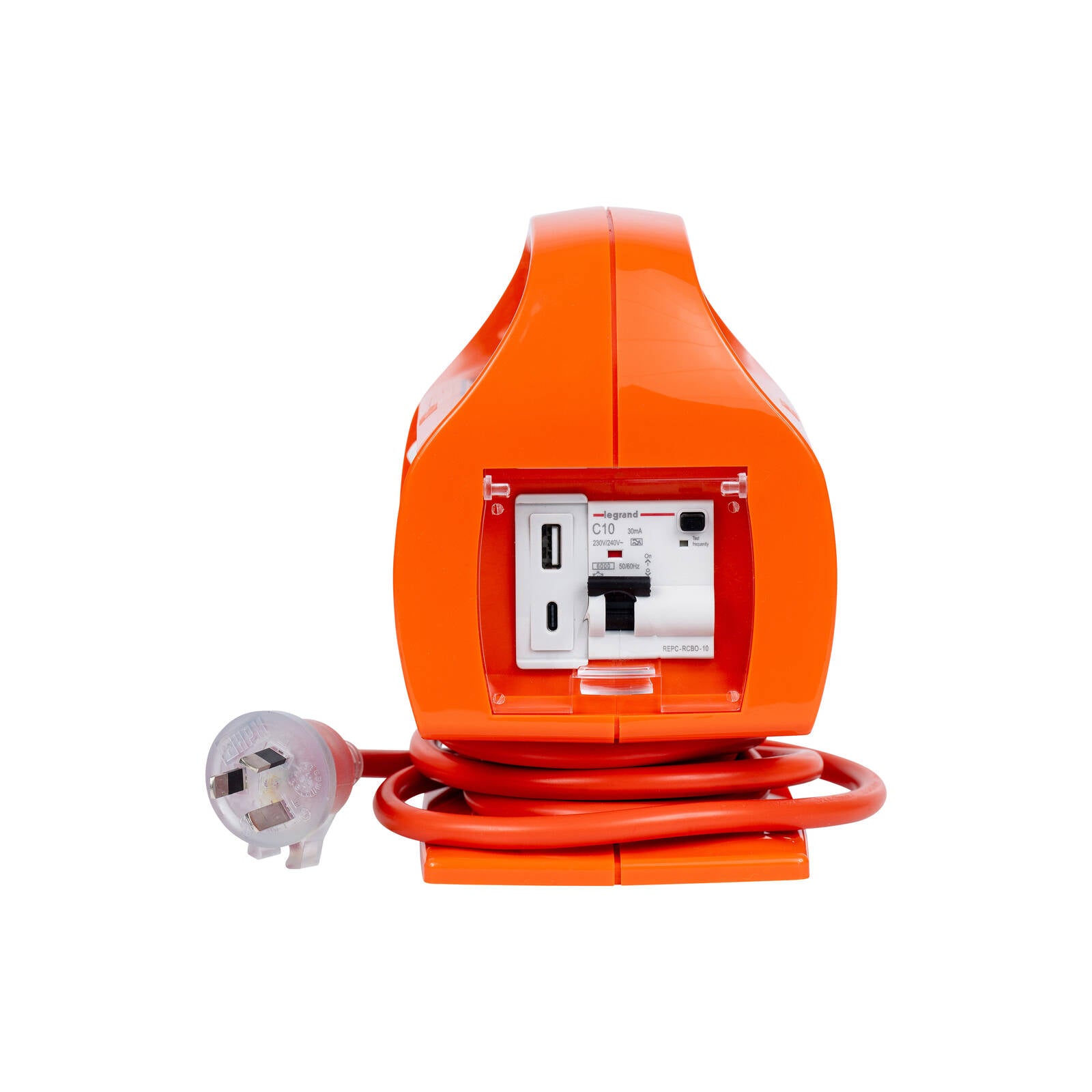 HPM Worksite Orange Plastic Portable Powerboard 10A 2400W USB Type A and C REPC410USBAC