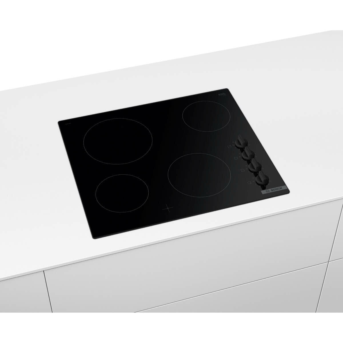 Bosch 60cm Series 2 Ceramic Cooktop - Black, 4 Zones, Side Knobs, 9 Power Levels - PKE611CA2A