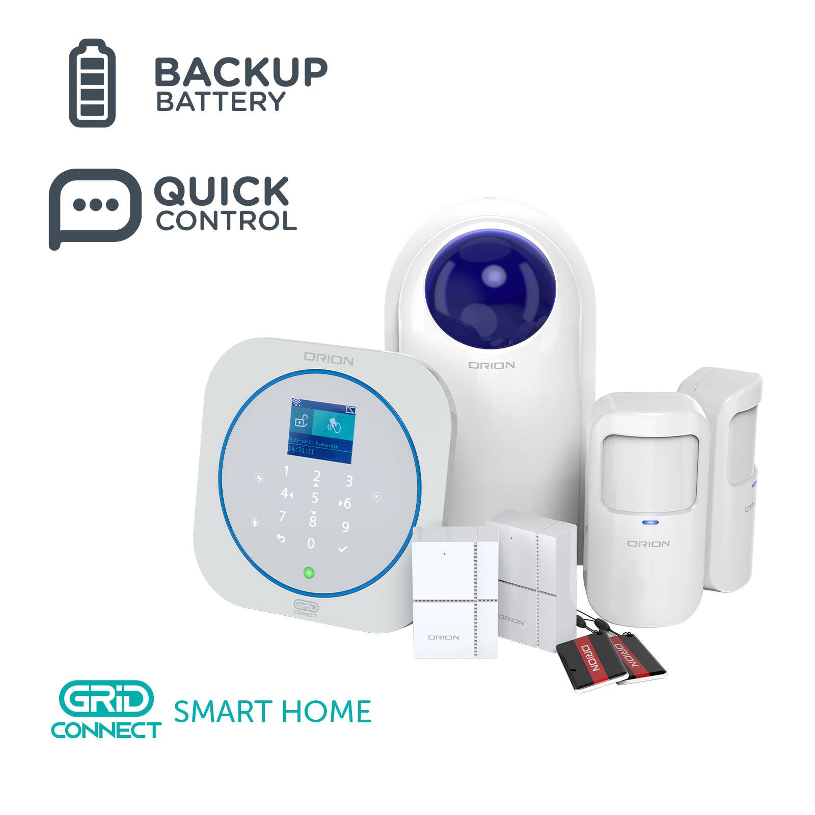 Orion Smart Alarm System Kit DA522HA with Keypad, 4 Sensors, Motion & Contact, Battery Back-Up