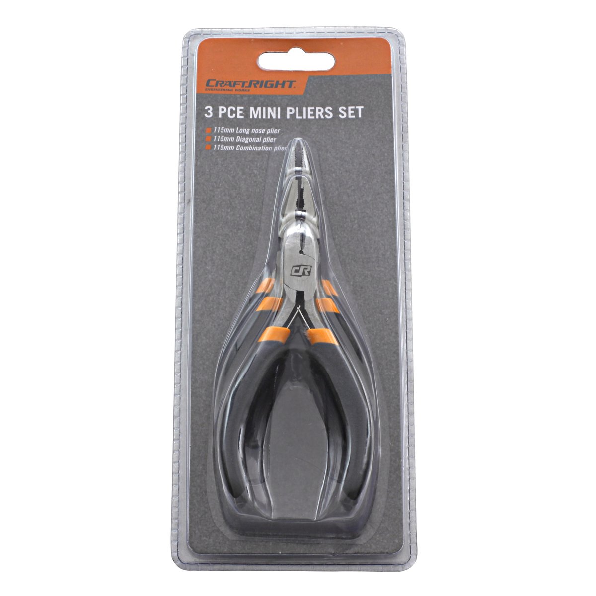 Craftright 3 Piece Mini Pliers Set - Carbon Steel, Long Nose, Diagonal & Combination