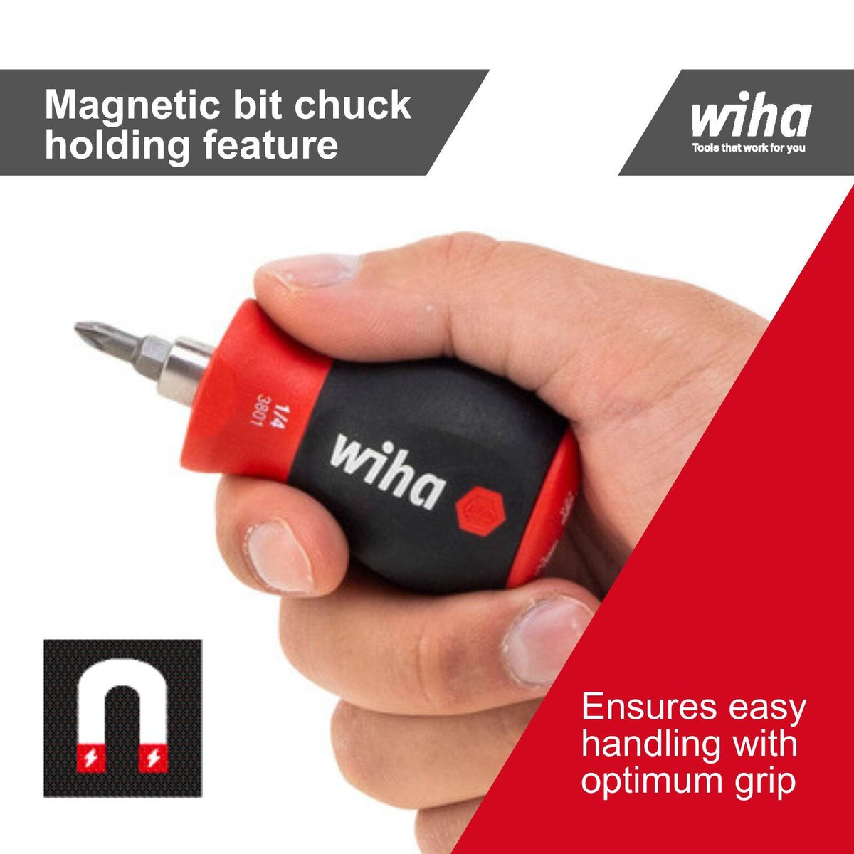 Wiha Stubby Screwdriver Bit Holder with 6 Bits 3 Flat 3 Phillips