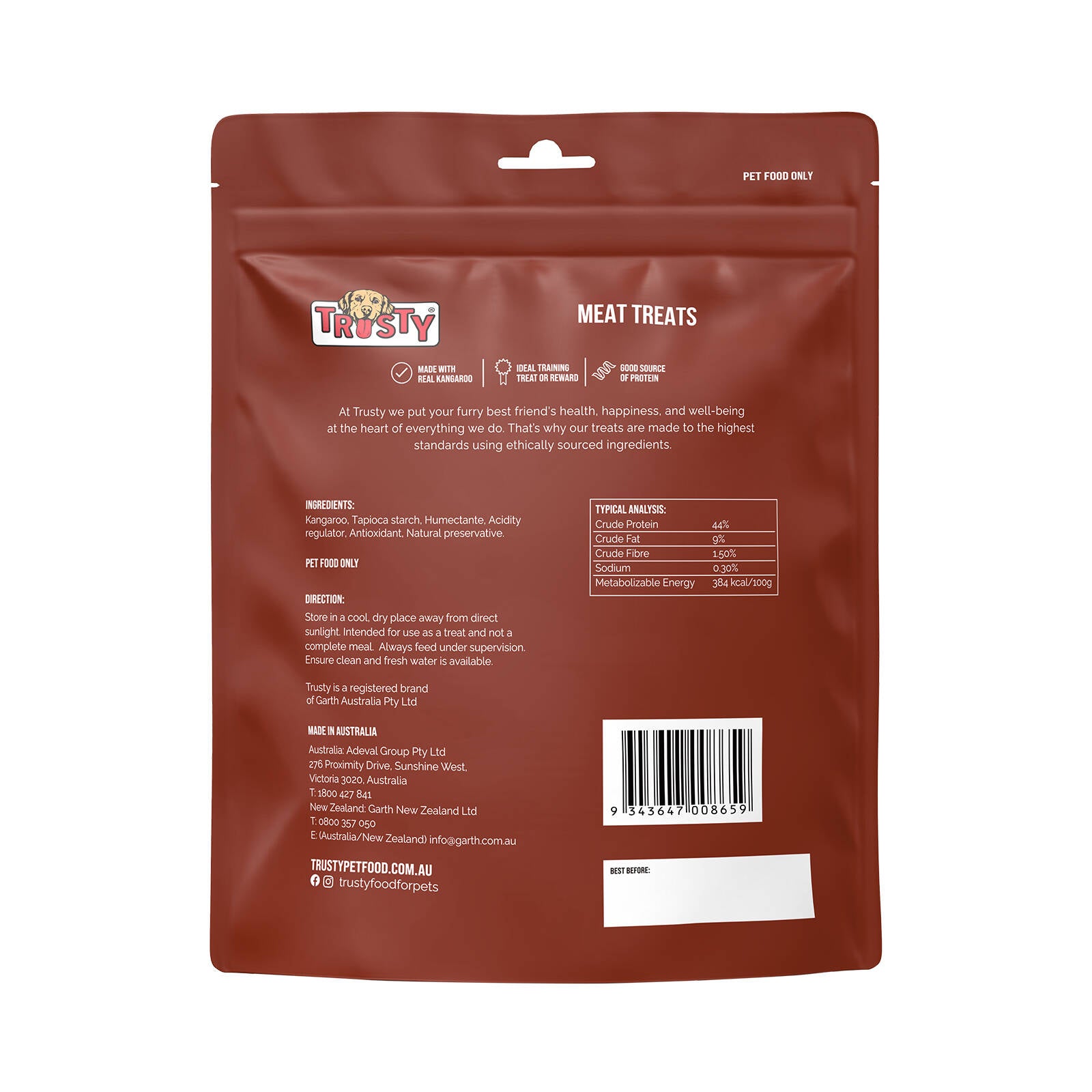 Trusty 300g Kangaroo Jerky Bites Adult Dog Treats Australian Made
