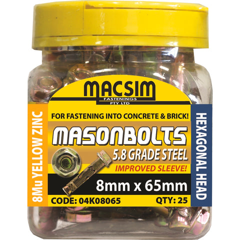Macsim 8 x 65mm Zinc Sleeve Anchor Hex Nut - 25 Pack
