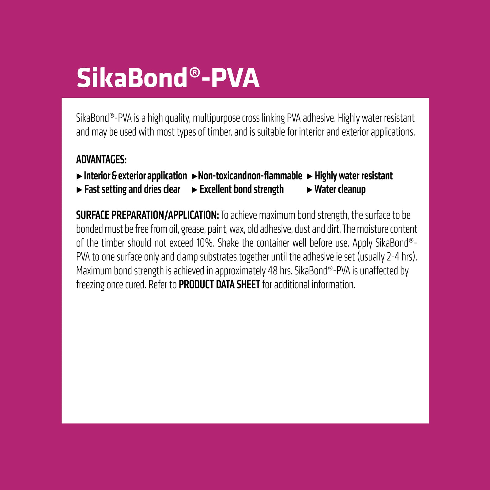 Sika Sikabond PVA Adhesive 5L, Dries Clear, for Timber and Flooring