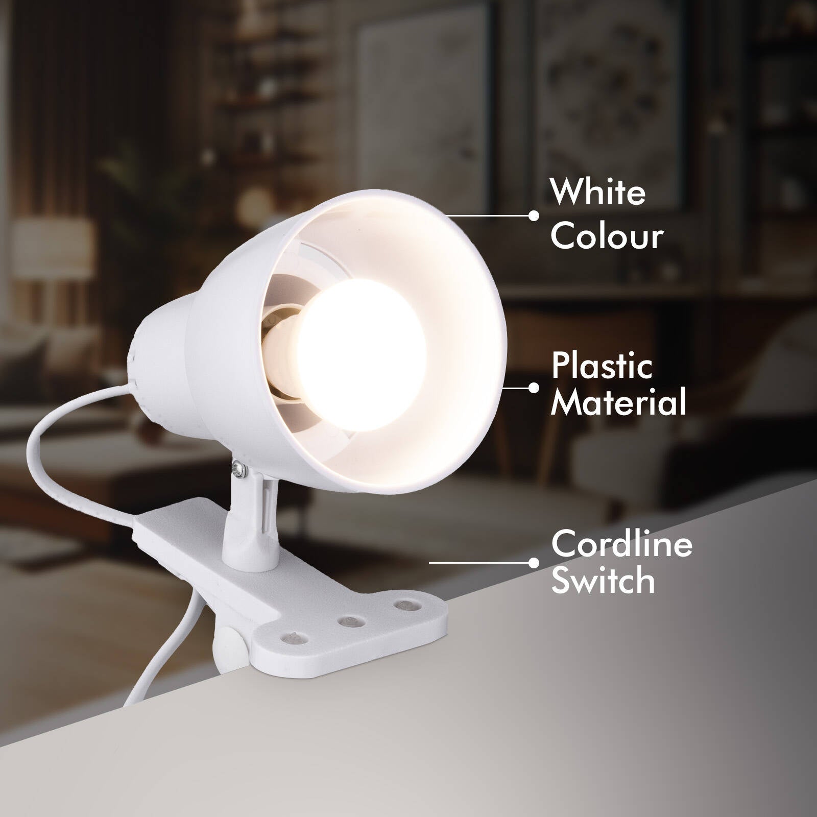 Verve Design Cassy White Adjustable Clip Lamp 15W Plastic ATL155WH