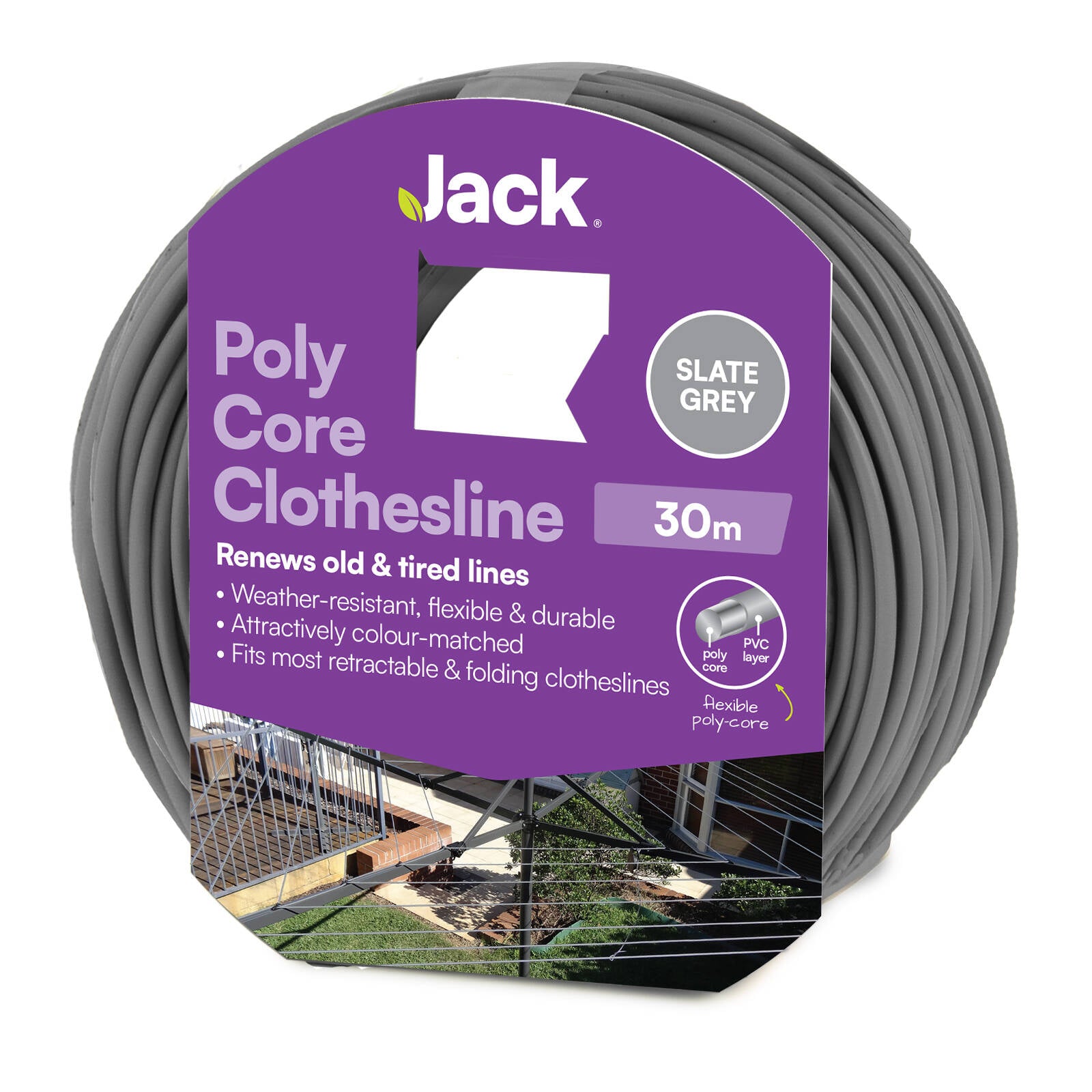 Jack 30m Slate Grey Poly Core Clothesline