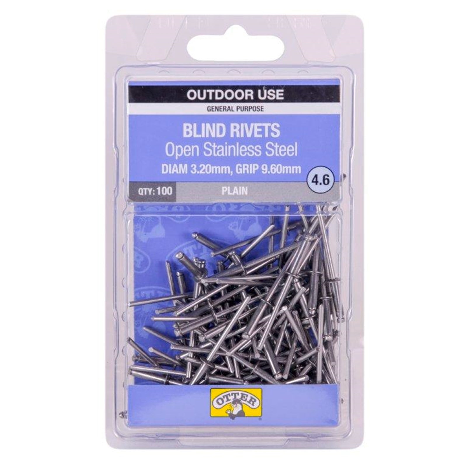 Otter 3.2 x 9.6mm Open Stainless Steel Blind Rivets 100 Pack
