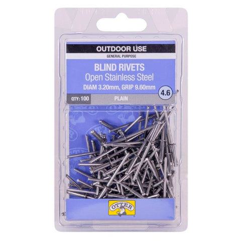 Otter 3.2 x 9.6mm Open Stainless Steel Blind Rivets 100 Pack