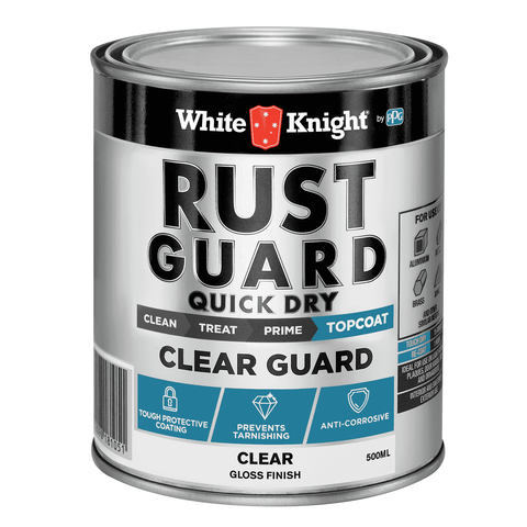 White Knight Rust Guard Clear Guard 500ml - Clear Quick Dry Topcoat for Aluminium, Brass & Copper