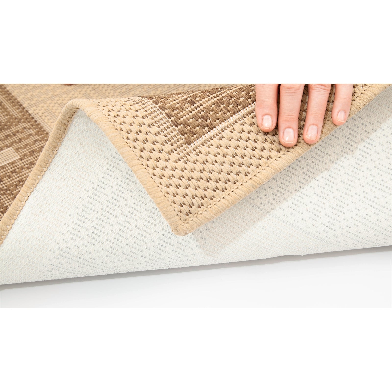 Hufflett Ceduna Border Flat Weave Rug 200 x 285cm, Bone Polypropylene Stain Resistant
