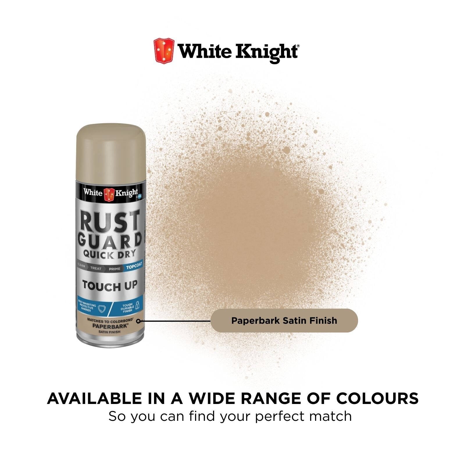 White Knight Rust Guard 300g Paperbark Satin Touch Up Spray Paint