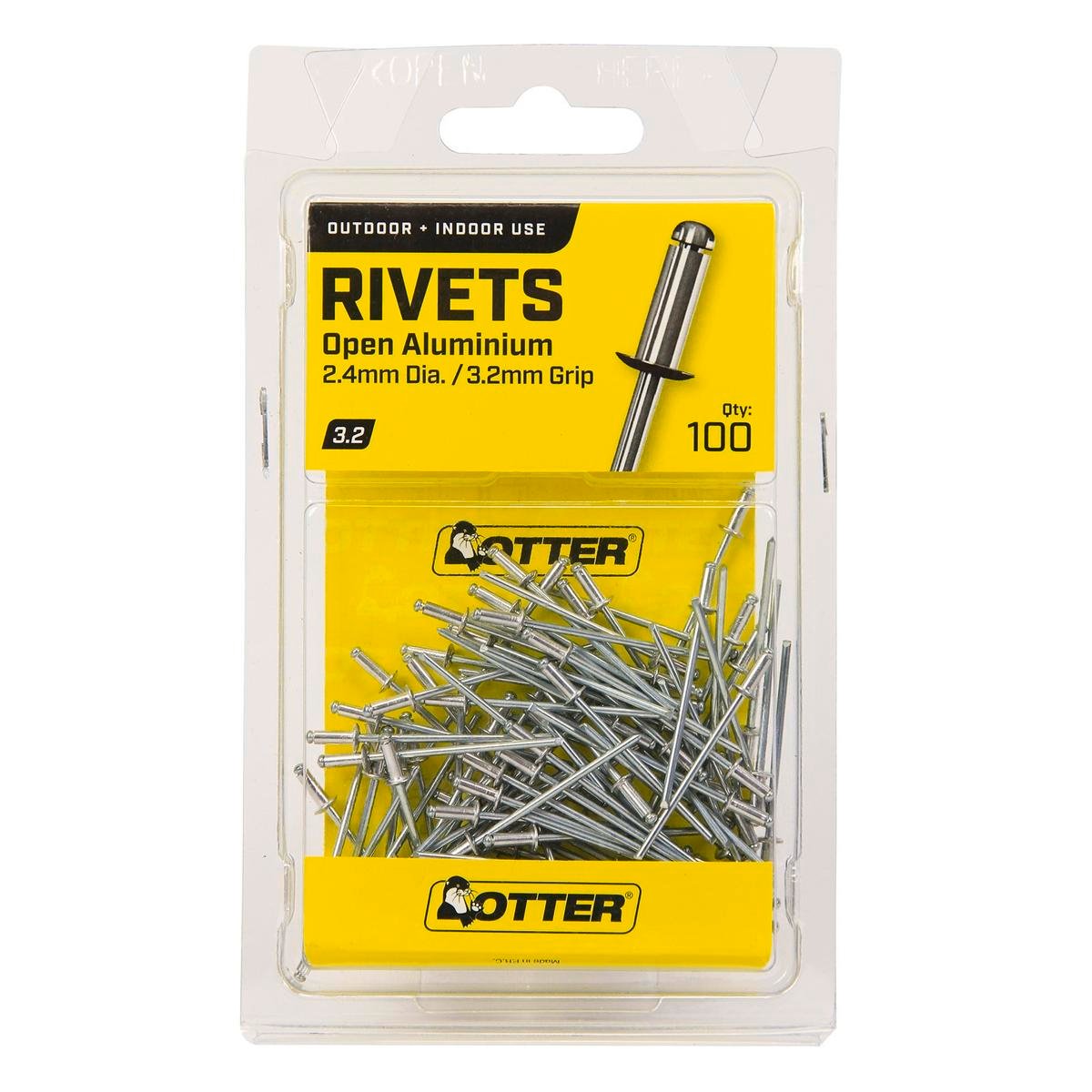 Otter Open Aluminium Blind Rivets 100 Pack - 2.4 x 3.2 mm - Lightweight - SuperSaverAU - view 1
