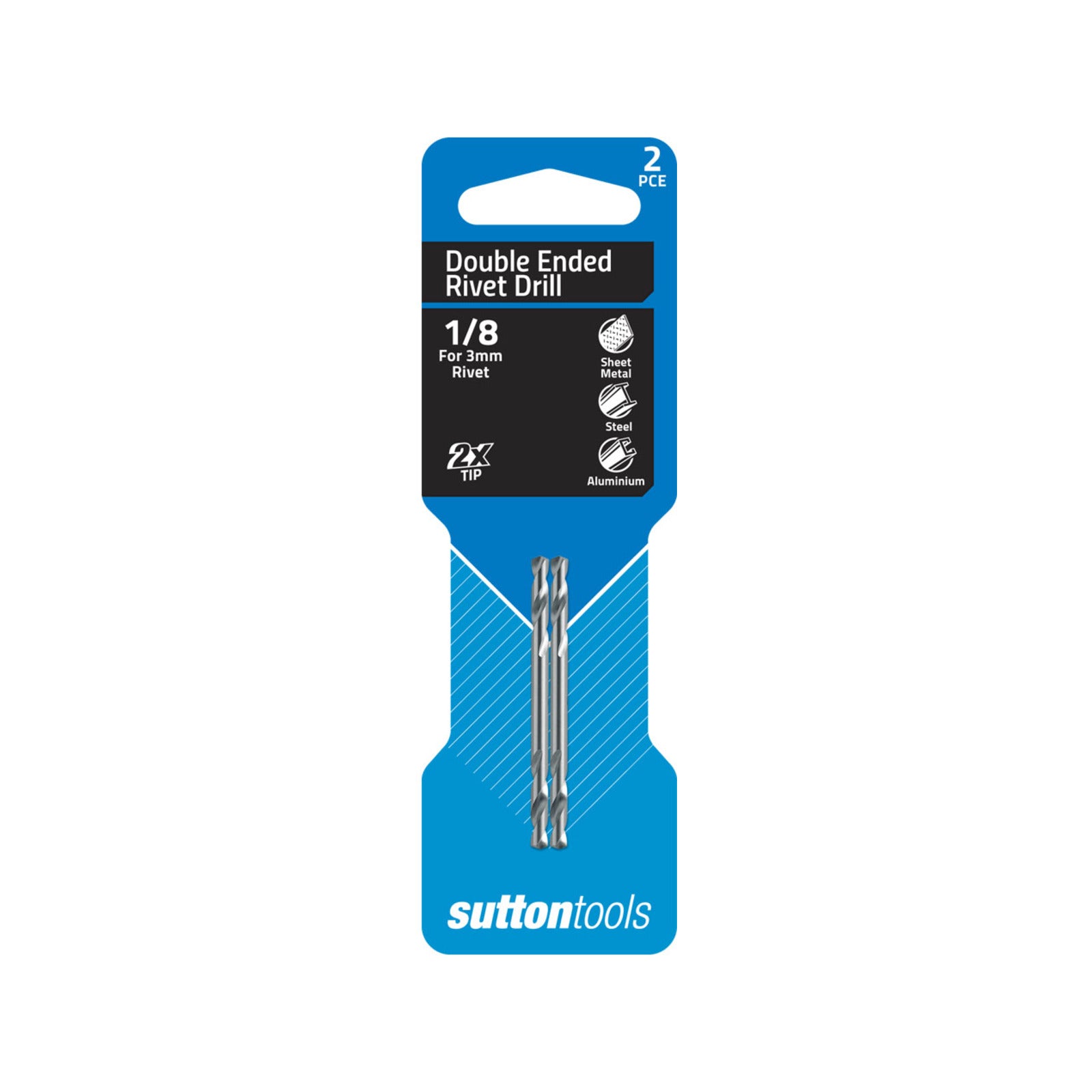 Sutton Tools 1/8" Double Ended Panel Drill Bit, M2 HSS, 2 Pack, 19mm Drilling Depth