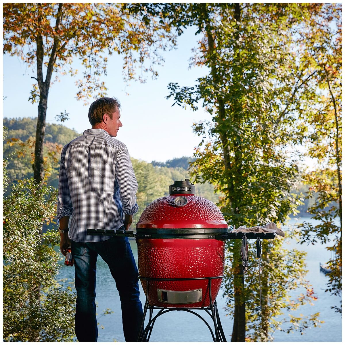 Kamado Joe Classic I Ceramic Grill - Red, Two-Tier Cooking, Cart with Locking Wheels - KJ23RH