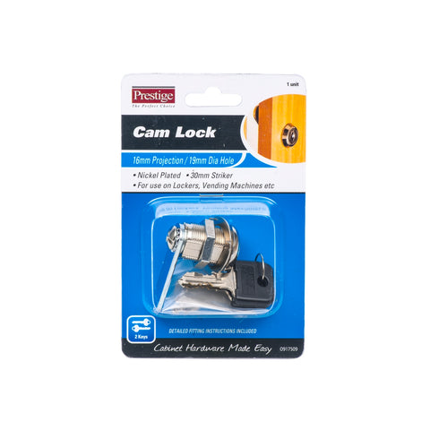 Prestige 16mm Cam Lock Nickel Plated Brass/Steel - 2 Keys