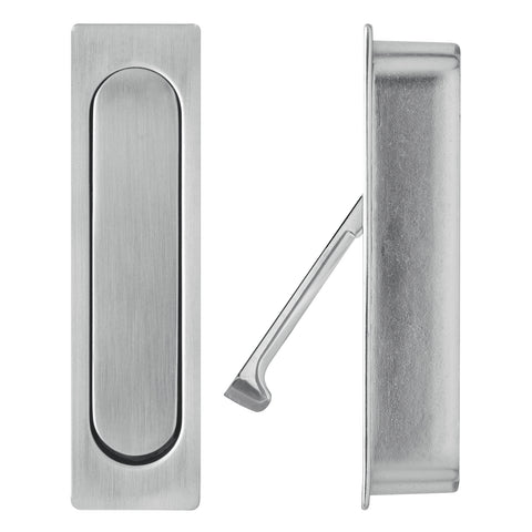 Delf Architectural Brushed Nickel Edge Pull Sliding Door Handle, Zinc Alloy, Flush Fit