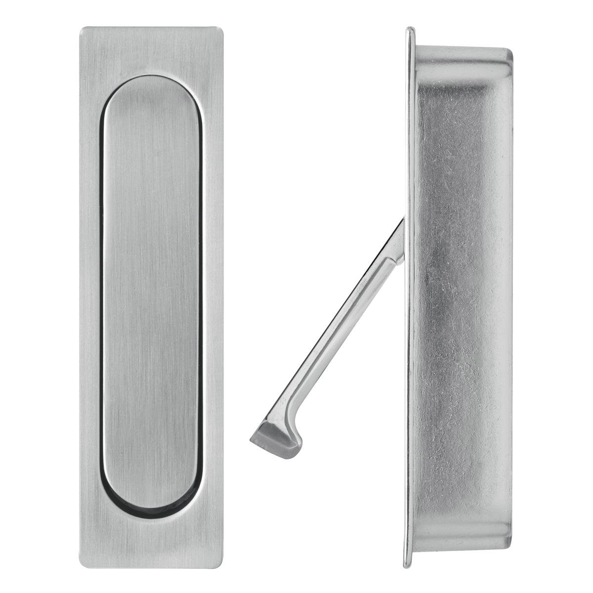 Delf Architectural Brushed Nickel Edge Pull Sliding Door Handle, Zinc Alloy, Flush Fit