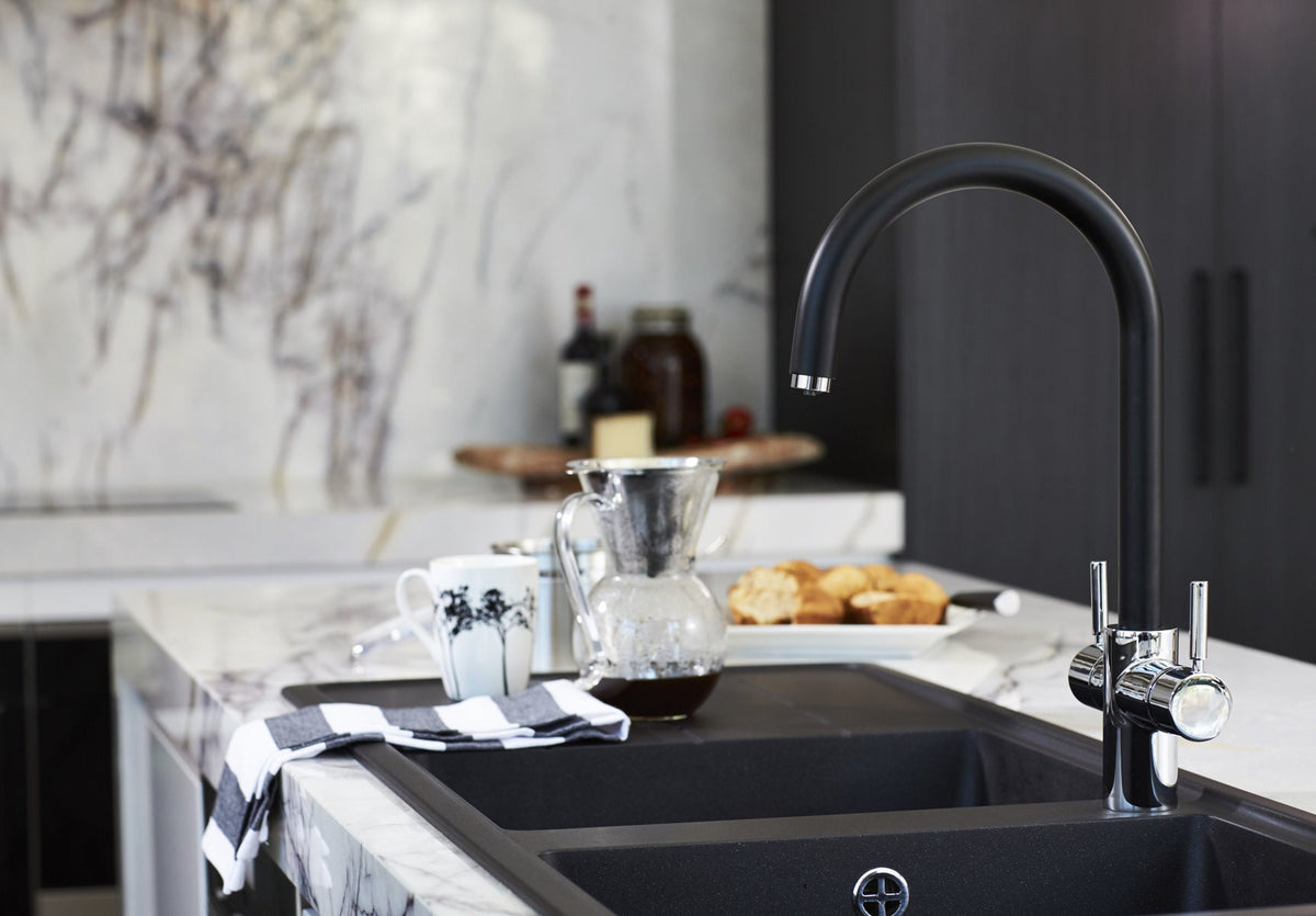 InSinkErator Multitap 3N1 J-shape steaming hot water tap - black and chrome, 2.5L NeoTank - 3003JB