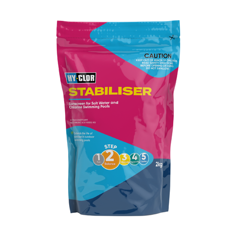 Hy-Clor Pool Stabiliser 2kg Isocyanuric Acid Granules UV Protection Soft Pack