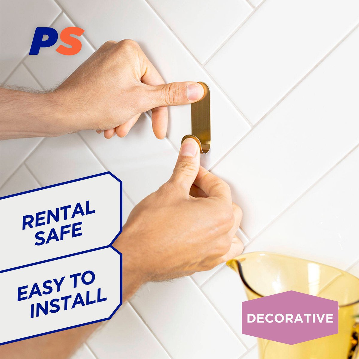 Permastik Medium Brass Metal Hooks 3 Pack - 110mm x 180mm - Holds 1kg - SuperSaverAU - view 3