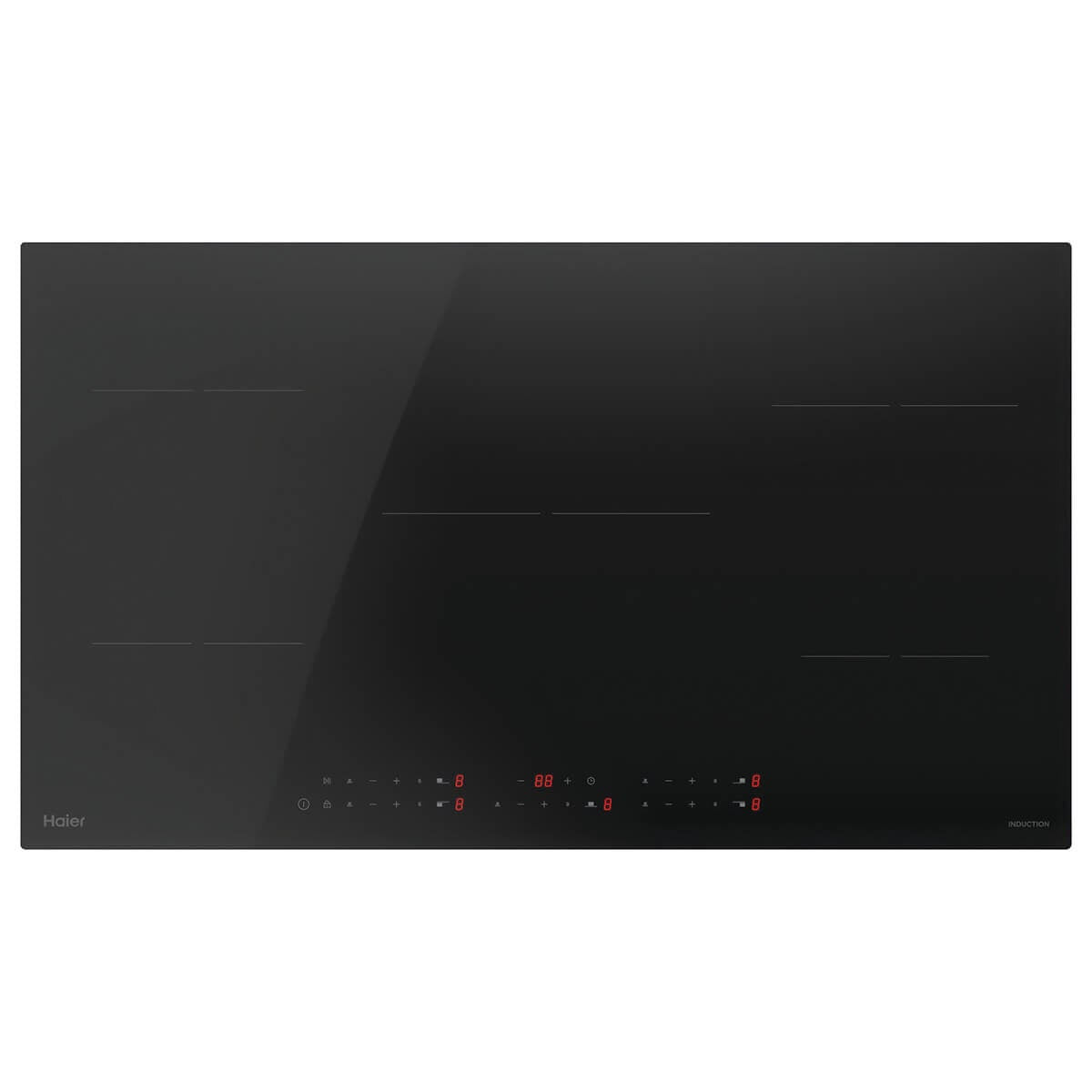 Haier 90cm 300 Series induction cooktop - five cook zones - black glass - touch controls - HCI905TB4