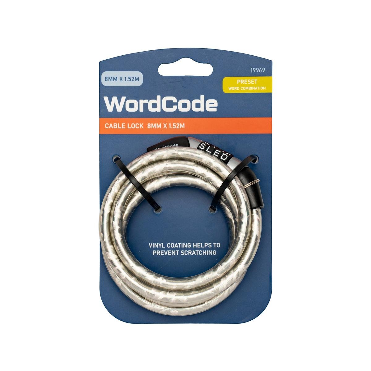 Wordcode 8mm x 1.52m Silver Steel Braided Cable Combination Bike Lock