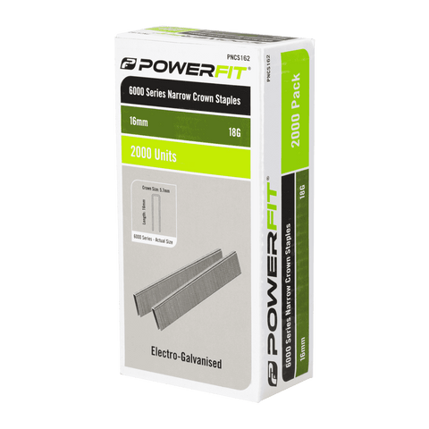 PowerFit 16mm 18 Gauge 6000 Series Electro-Galvanised Narrow Crown Staples - 2000 Pack