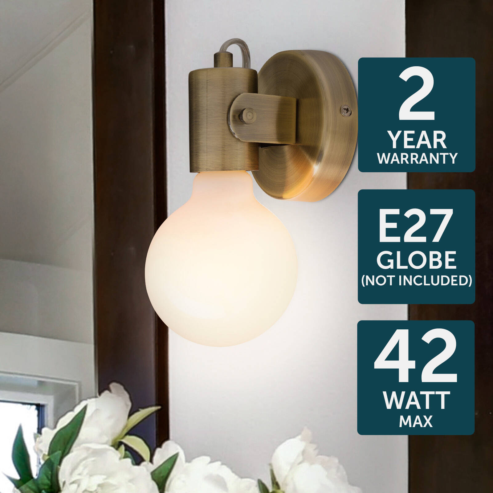 Brilliant Lighting Antique Brass Metta Metal Interior Wall Light Hardwired 240V 20390/22