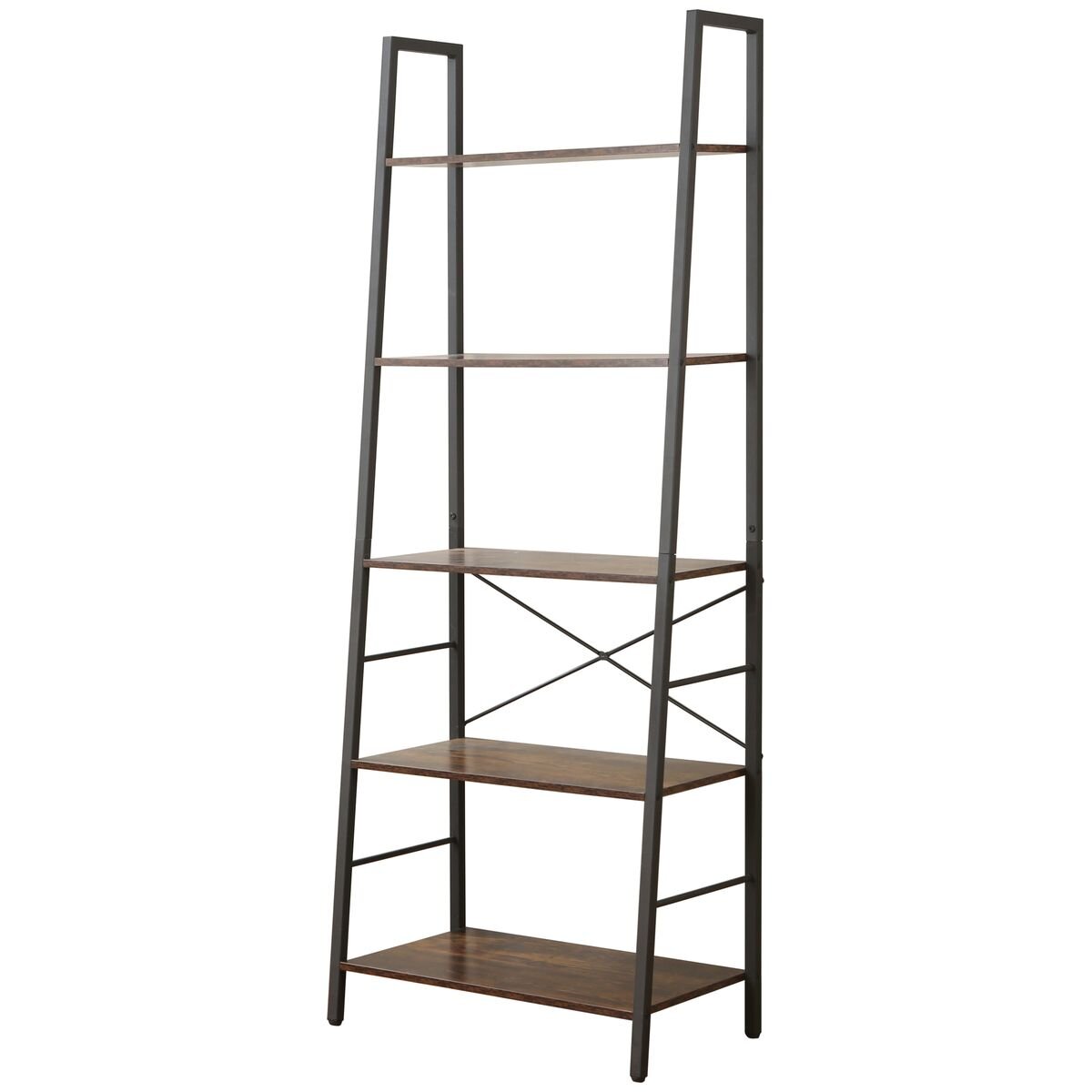 L.T. Williams 5-Tier Book Shelf - Rustic Brown Shelves - Black Steel Frame - 9764