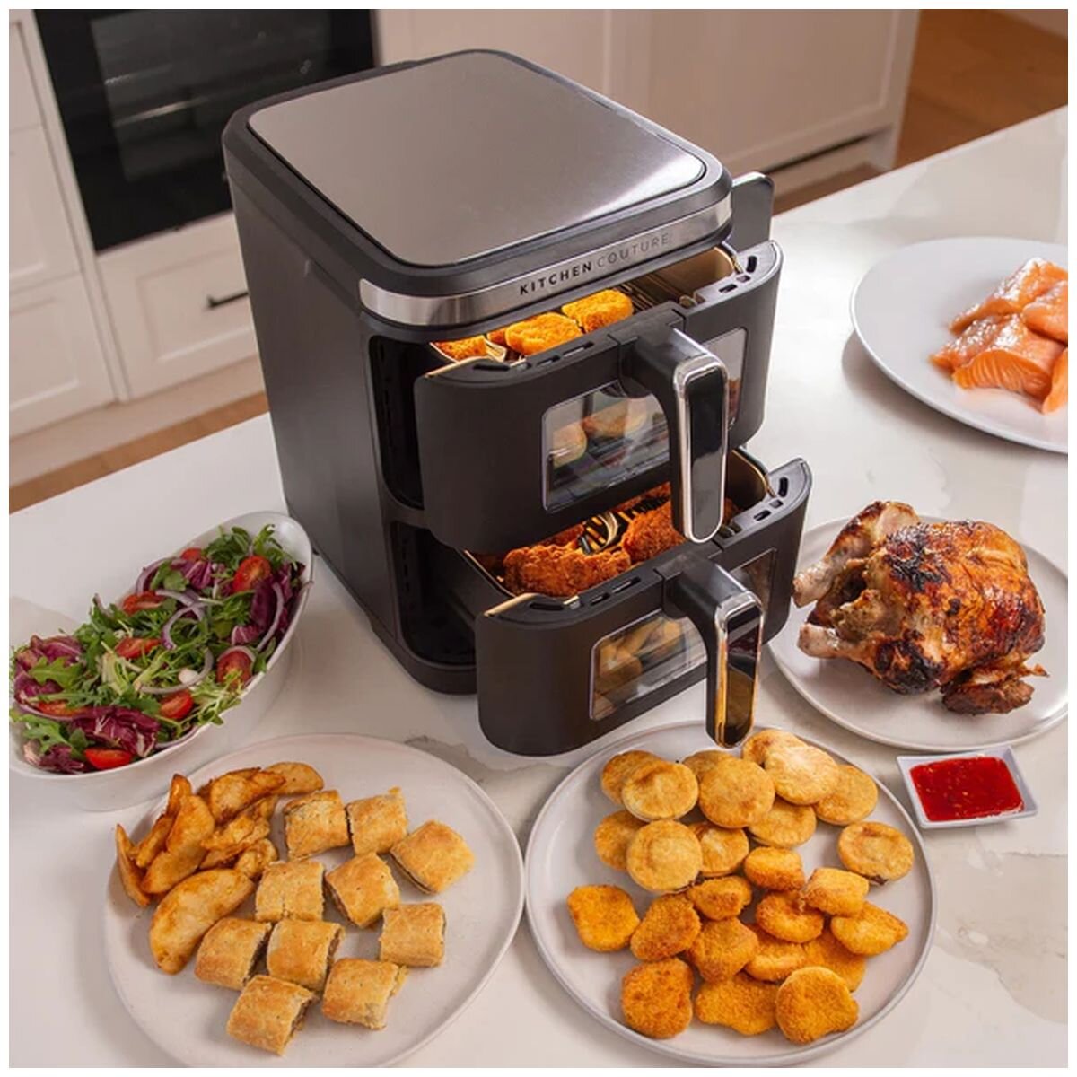 Kitchen Couture Vertex Dual Drawer Air Fryer 11L - Stainless Steel - Clear View, 12 Presets - 10005862