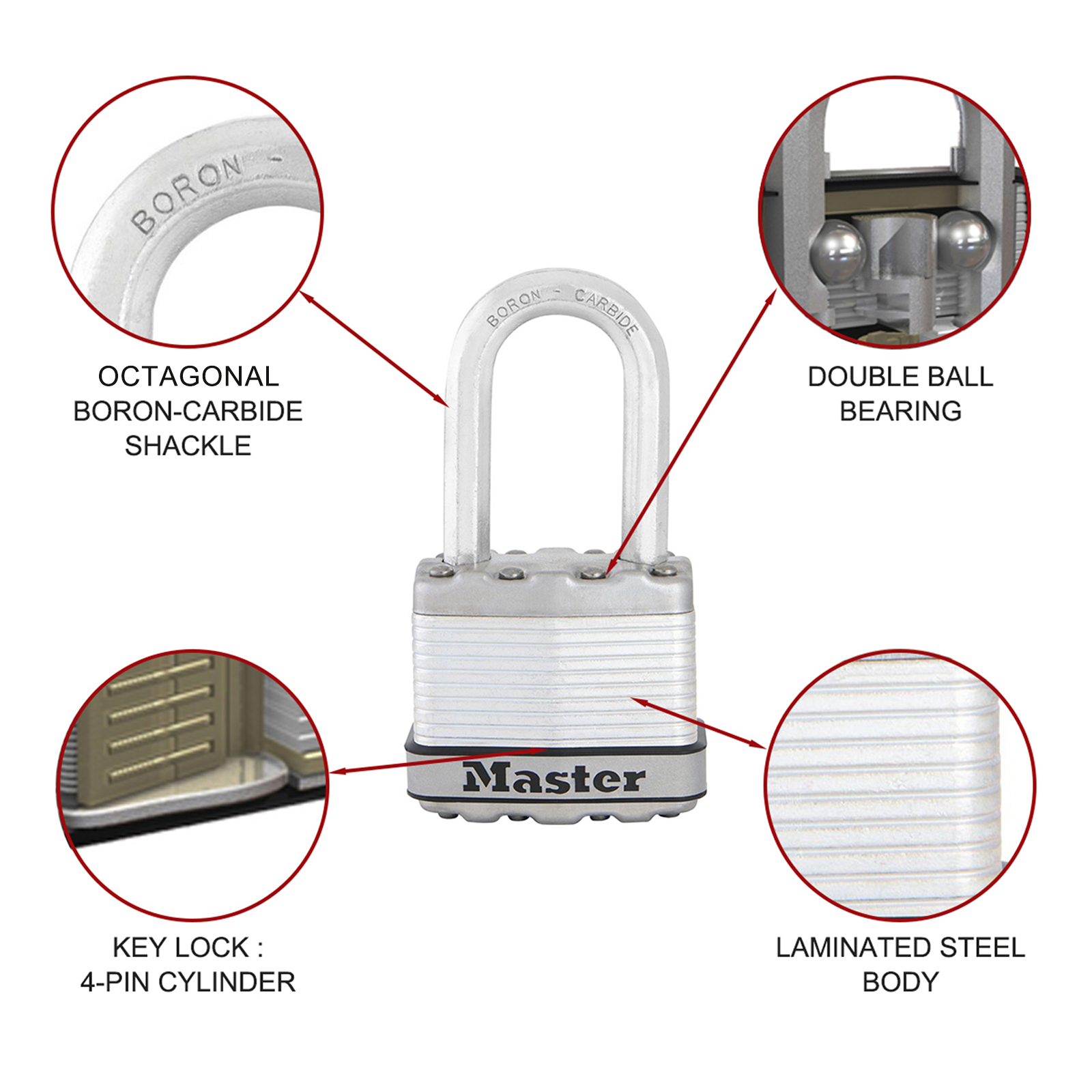 Master Lock 45mm Magnum Laminated Steel Padlock 38mm Long Shackle