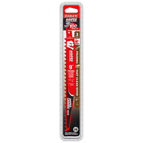 Diablo 9 Amped Demo Demon Carbide Reciprocating Saw Blade 3 Pack - 55mm x 305mm - Durable for Pruning and Clean Wood - SuperSaverAU - view 1