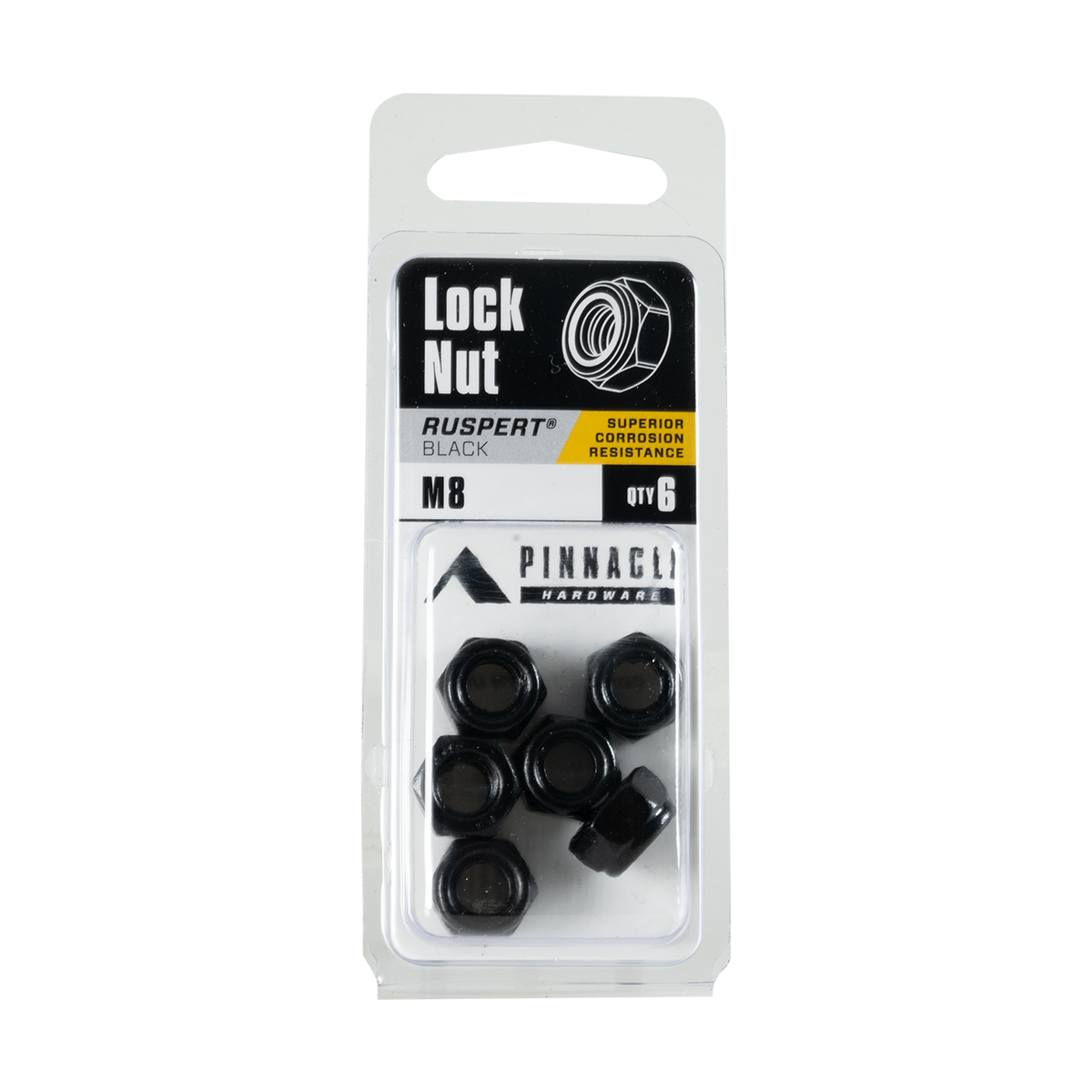 Pinnacle M8 Black Ruspert Nylon Lock Nut 6 Pack Vibration-Resistant Fastener
