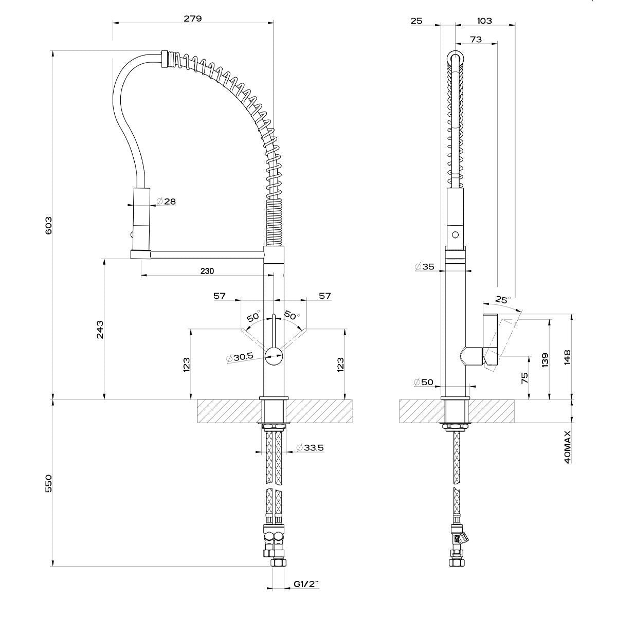 Gessi Pull Out Kitchen Mixer Tap - Chrome, Dual Function Spray, 5 Star WELS, 6L/min - 23543