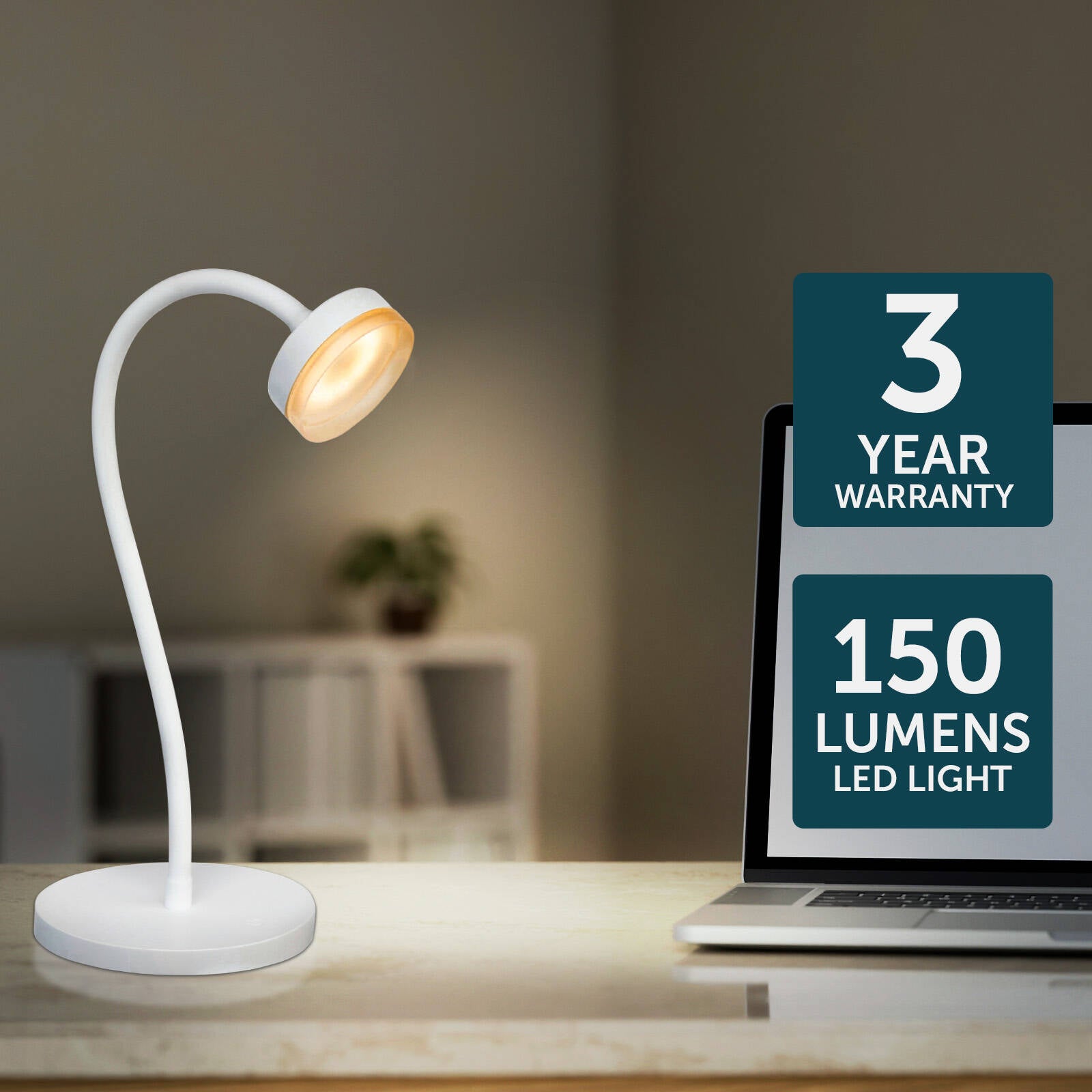 Brilliant Jerico 3W White LED Desk Lamp with Touch Switch & Adjustable Head 20873/05