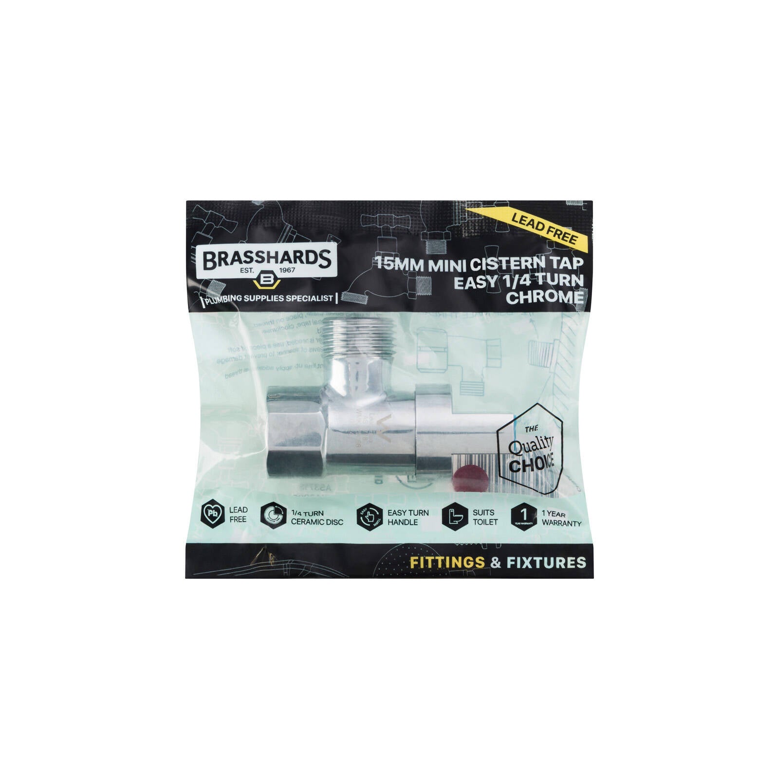 Brasshards 15mm Brass Lead Free Easy 1/4 Turn Mini Cistern Tap